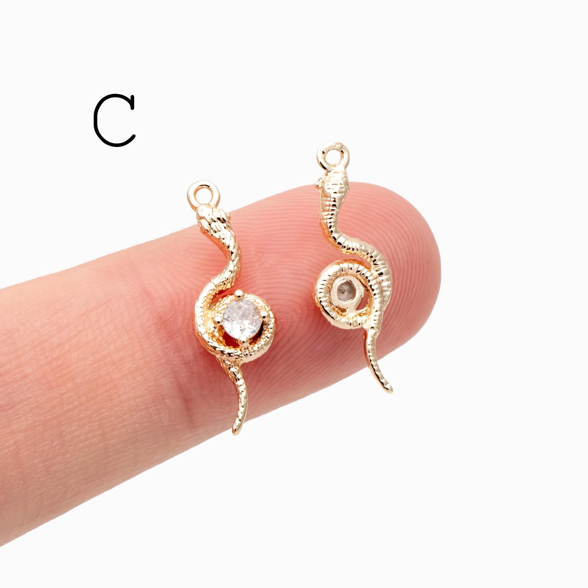 4pcs Gold Snake Charm, 18K Gold Plated Brass, Snake Necklace Jewelry Pendant (GB-2756)
